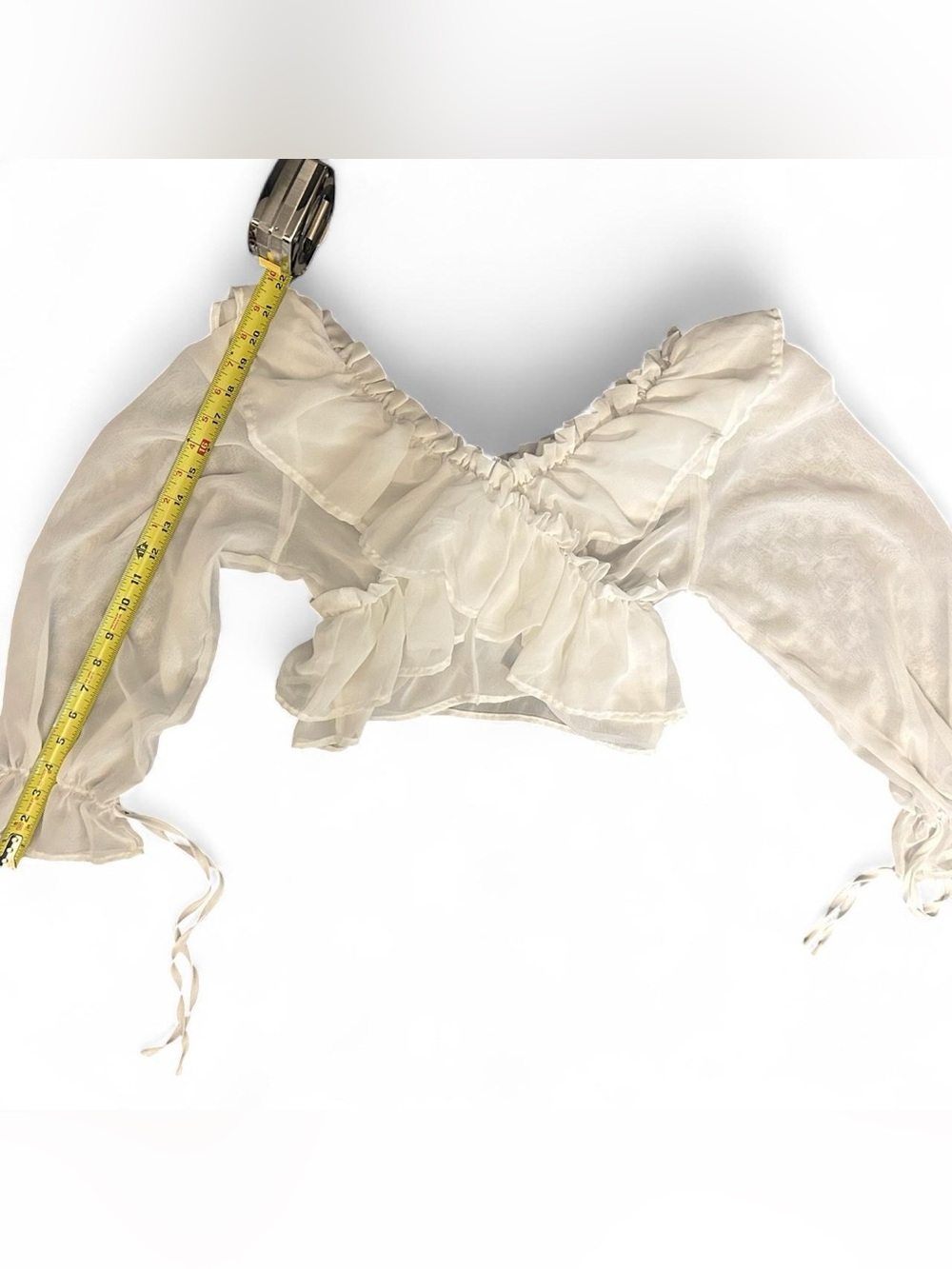 Sheer Ivory Ruffle Crop Top Small - Picture 5 of 7